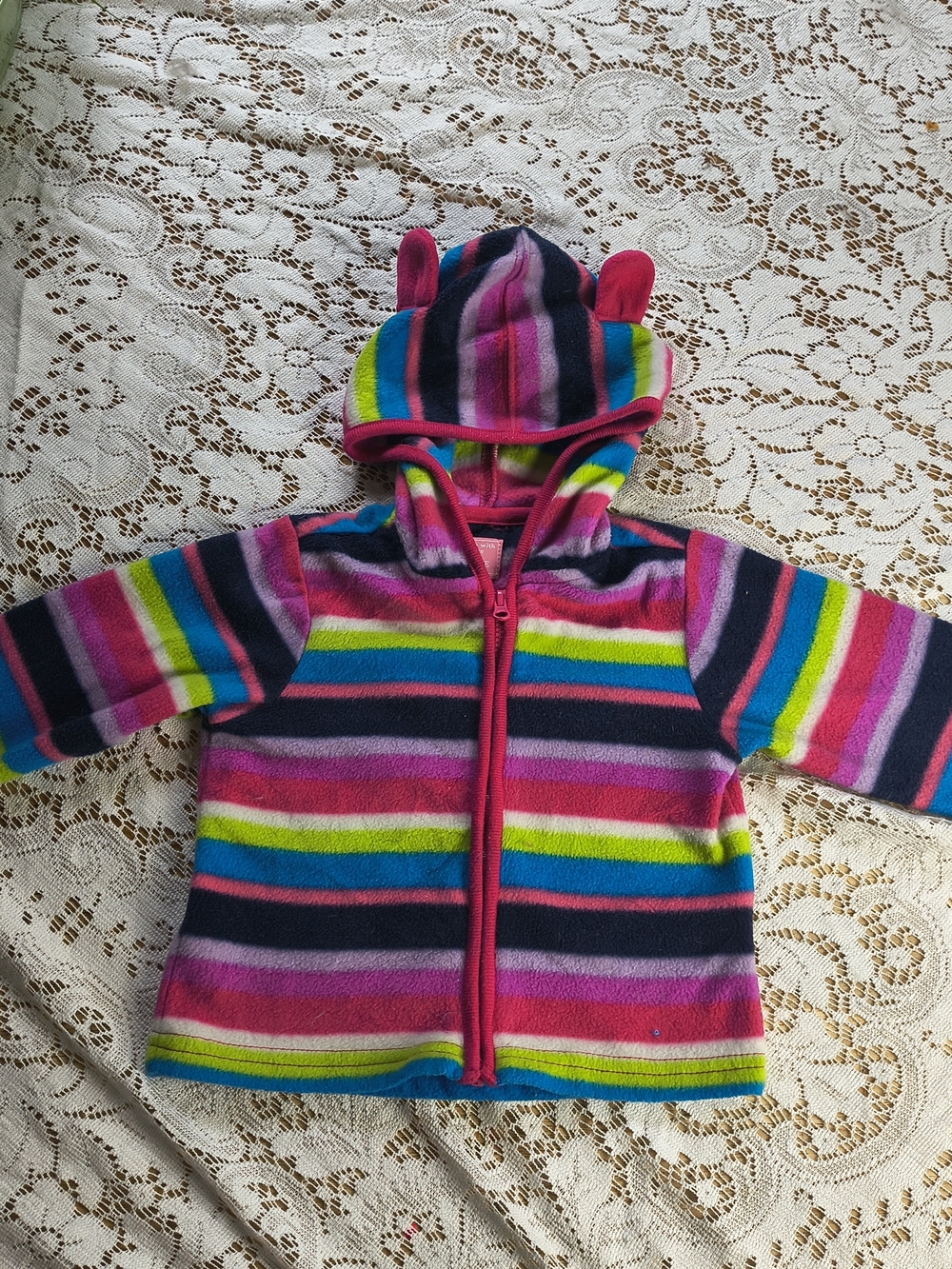 Children's place multicolor rainbow striped fleece zip up hoodie with ears